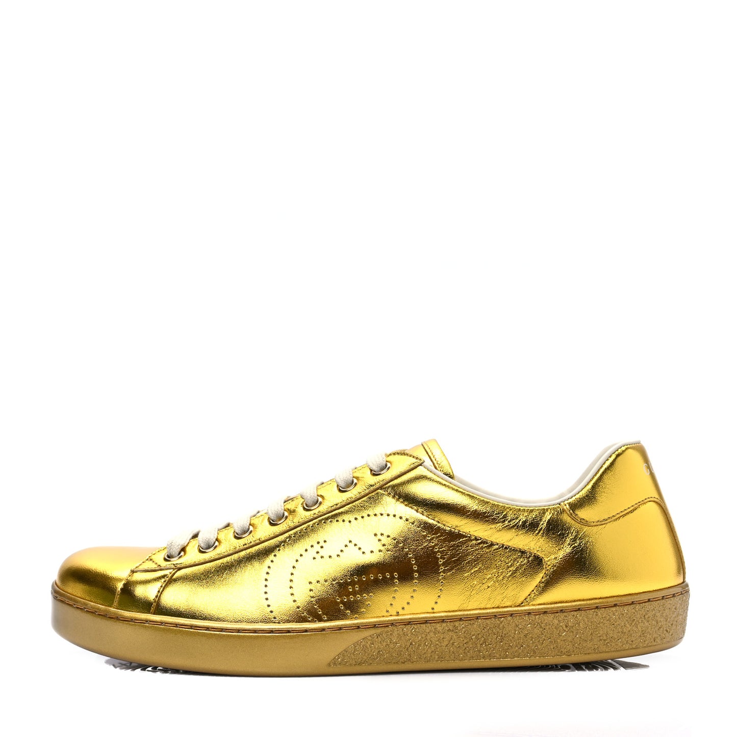 Metallic Nappa Interlocking G Perforated Mens Ace Sneakers 9 Oro Vecchio