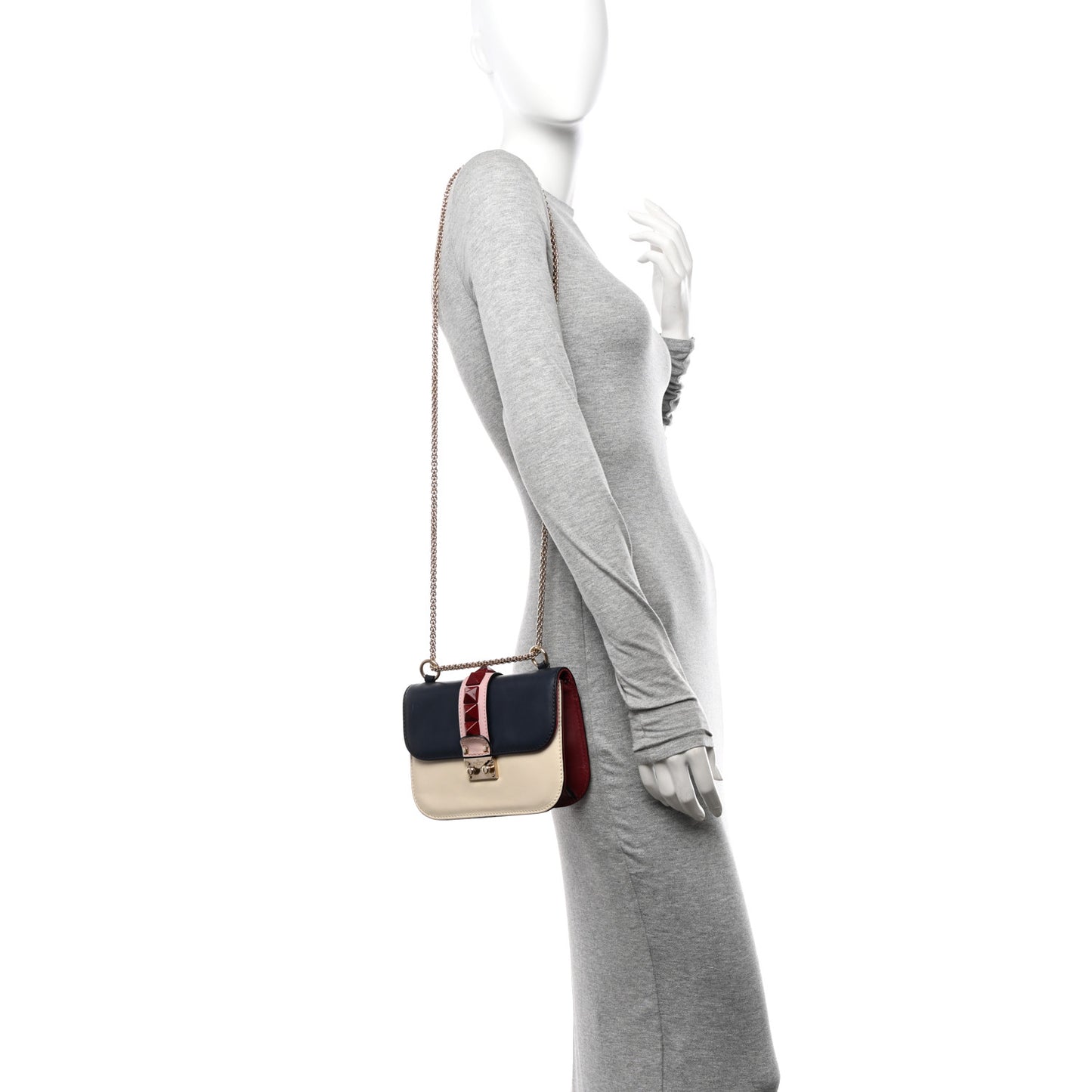 Vitello Small Glam Lock Rockstud Flap Light Ivory Water Rose Marine Rubin