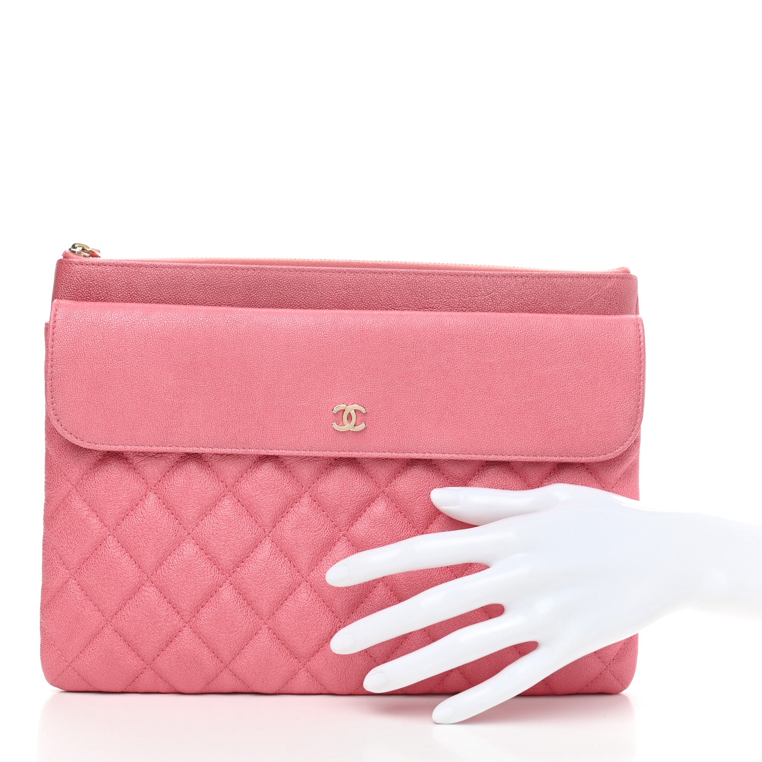 Chanel Iridescent Caviar Quilted Large Flap Cosmetic Case Pink 2 of 7
