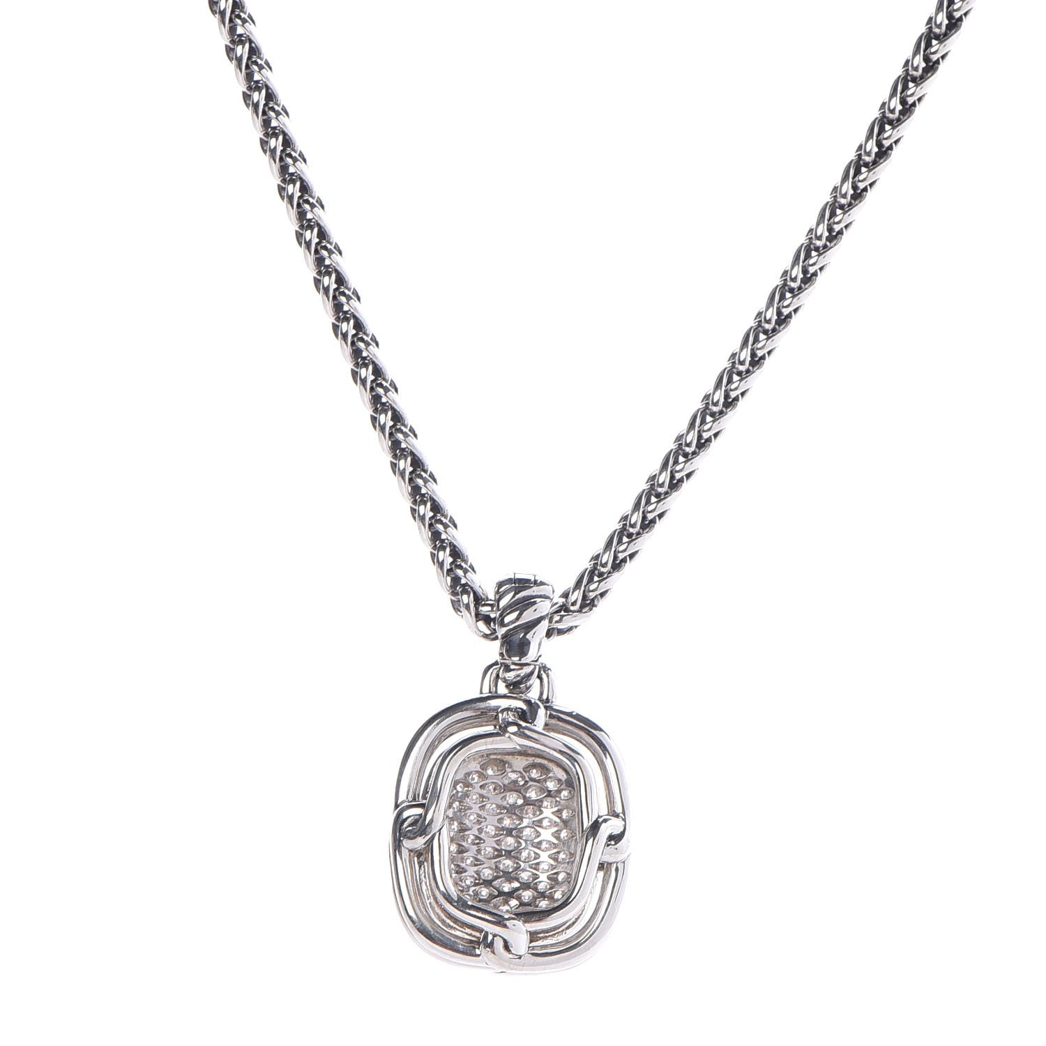 David Yurman Sterling Silver Diamond 16mm Labyrinth Pendant Necklace 5 of 8