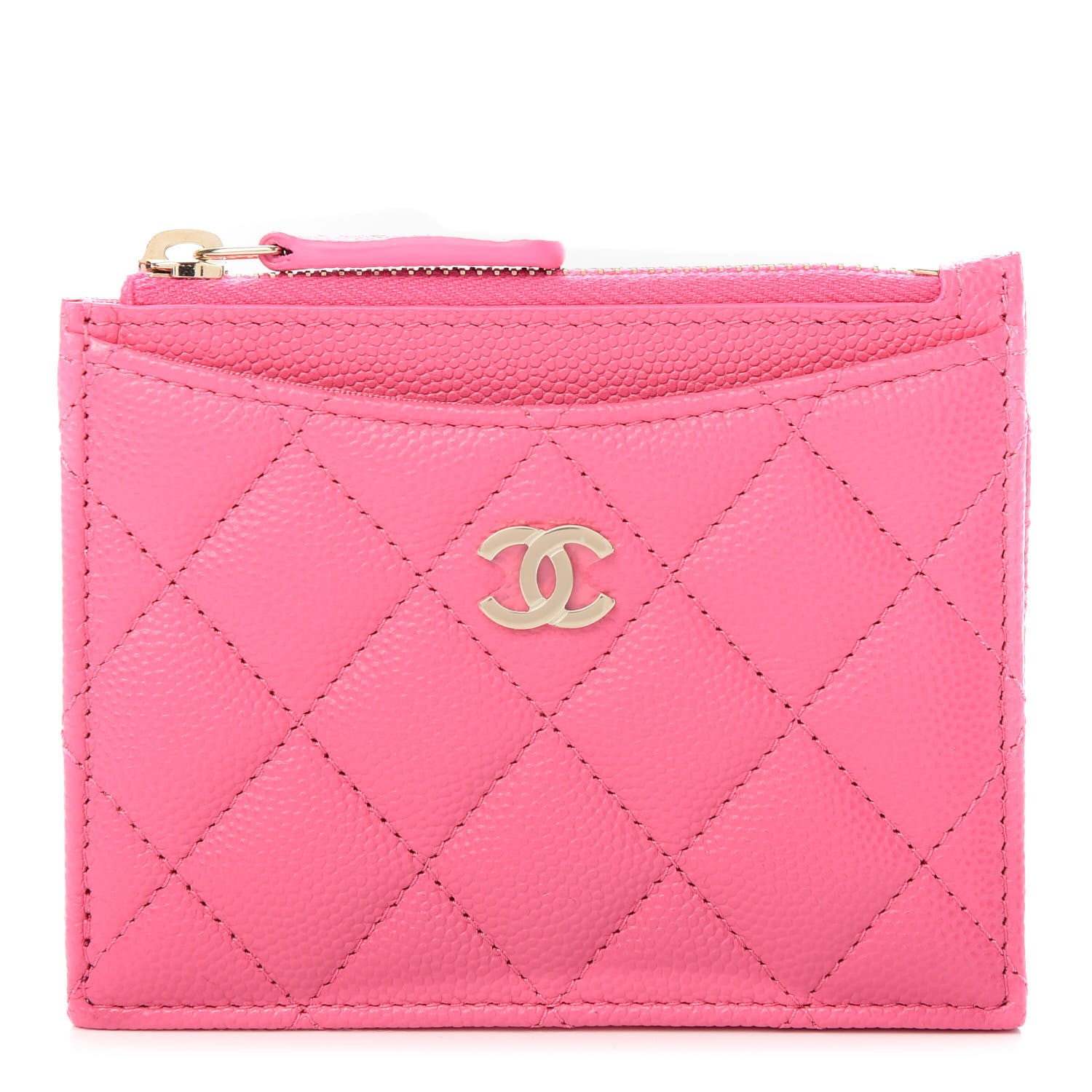 Chanel Caviar Quilted CC Zip Card Holder Pink 1 of 7