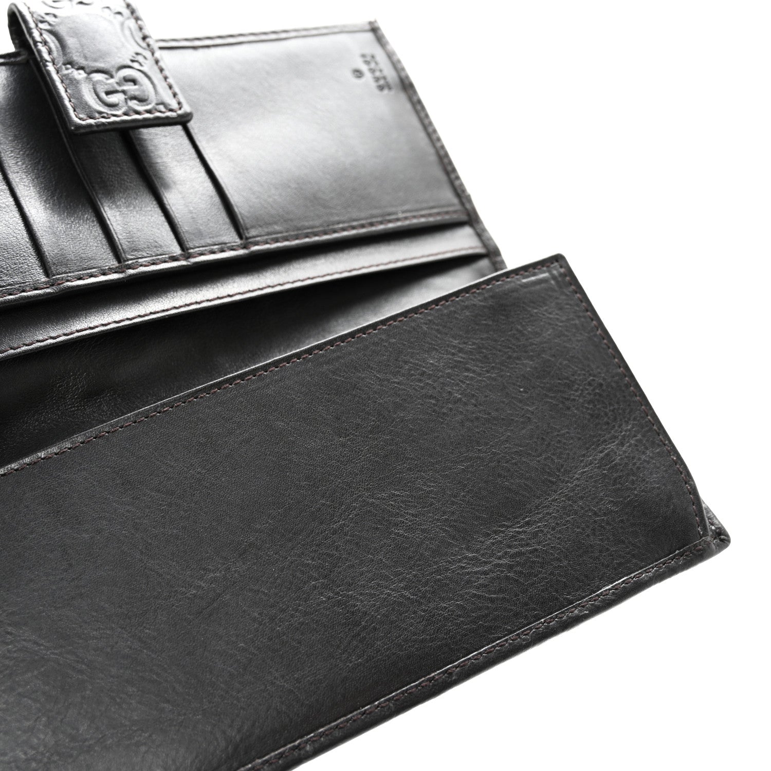 Gucci Guccissima Margaux Calfskin Metal Bar Continental Flap Wallet Black 10 of 13