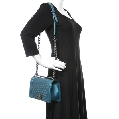 Chanel Metallic Caviar Quilted Medium Boy Flap Turquoise 2 of 12