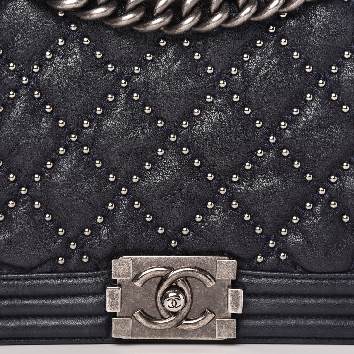 Chanel Crumpled Lambskin New Medium Studded Boy Flap Navy 10 of 10
