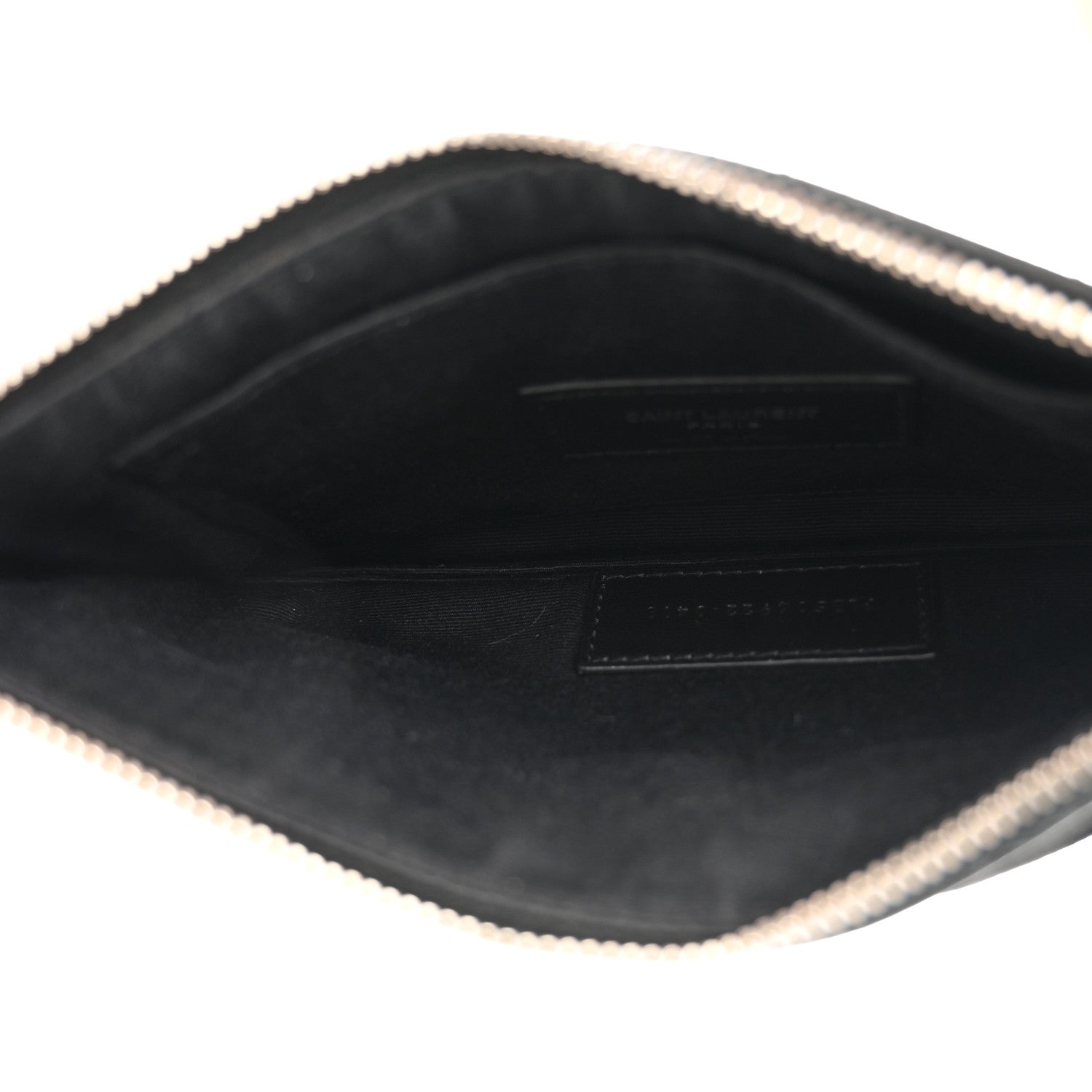 Saint Laurent Grain De Poudre Chevron Monogram Bill Pouch Black 5 of 10
