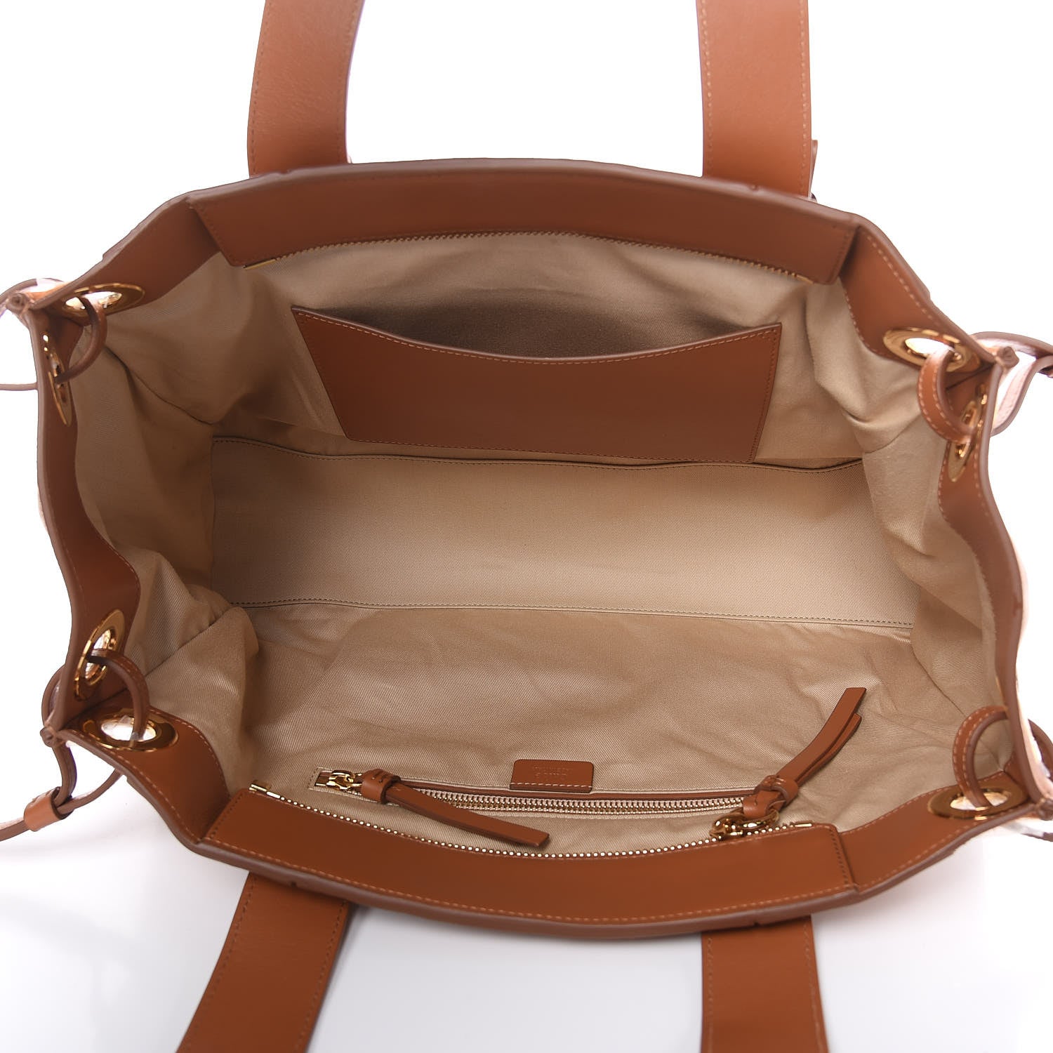 Chloe Smooth Calfskin Little Horses Embroidered Tao Zipped Tote Caramel 5 of 13