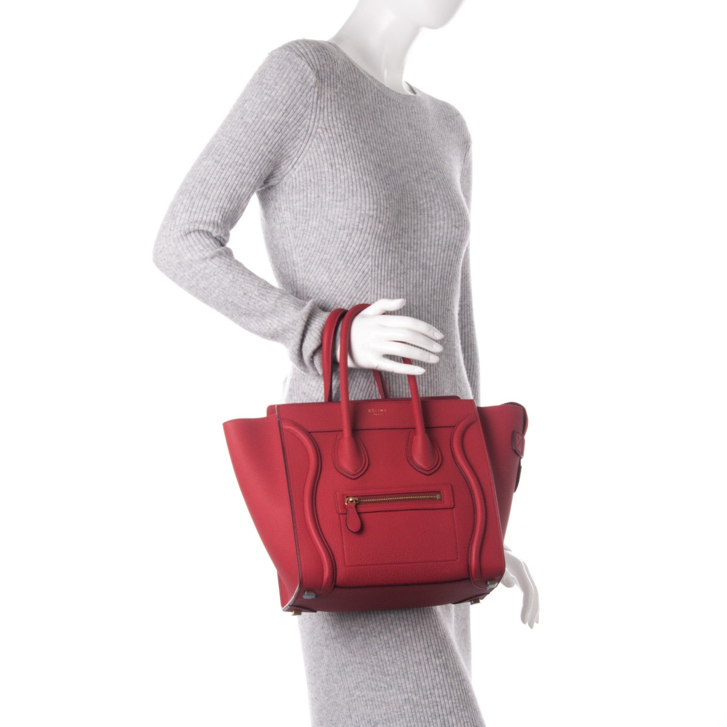 Celine Drummed Calfskin Micro Luggage Red 2 of 7
