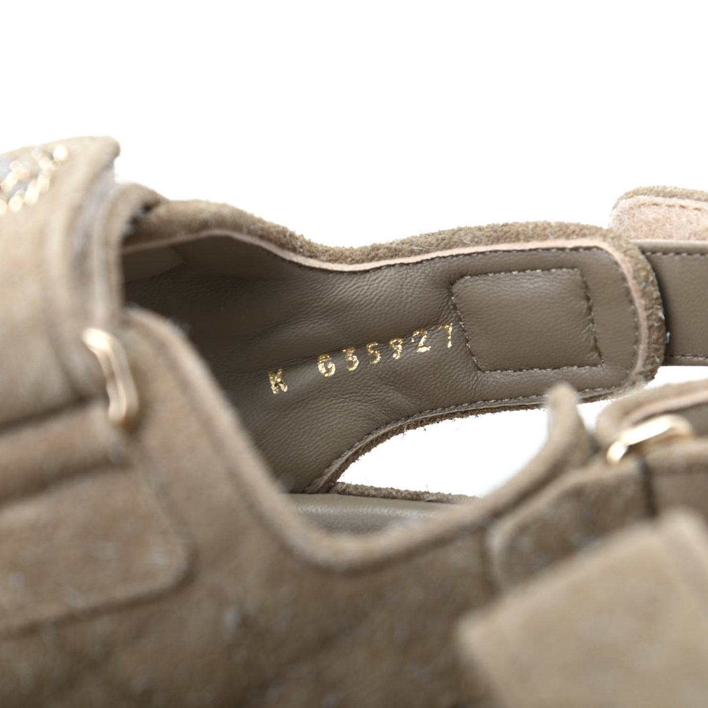 Suede Calfskin Velcro Dad Sandals 38 Beige