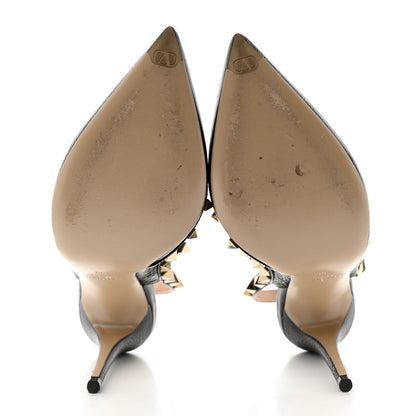Valentino Garavani Pebbled Calfskin Rockstud Ankle Strap 100mm Pumps 39 Black 5 of 7