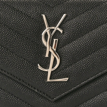 Saint Laurent Grain De Poudre Matelasse Chevron Monogram Compact Tri Fold Wallet Black 7 of 8