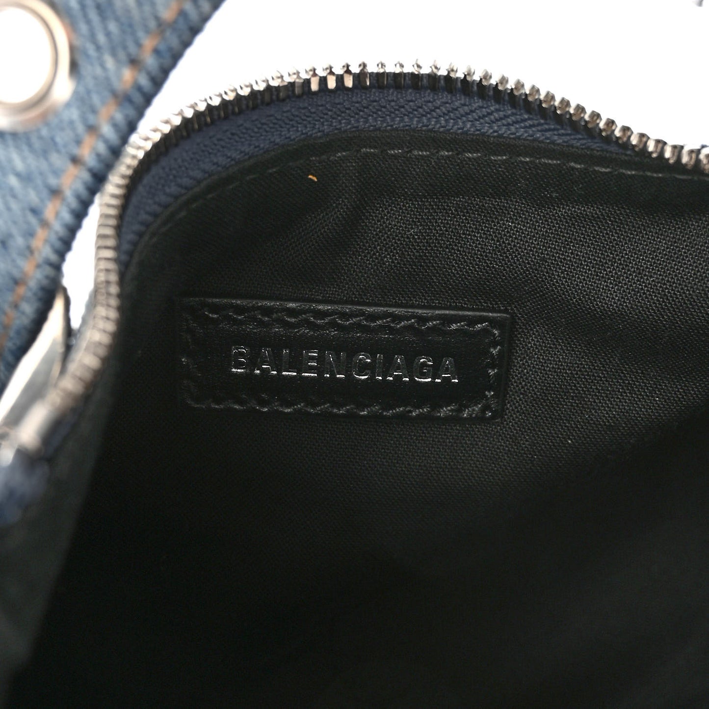 Washed Frayed Denim Crystal Le Cagole Shoulder Bag XS Blue