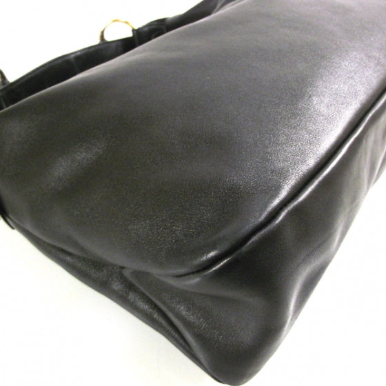 Leather Medium Horsebit Chain Hobo Black