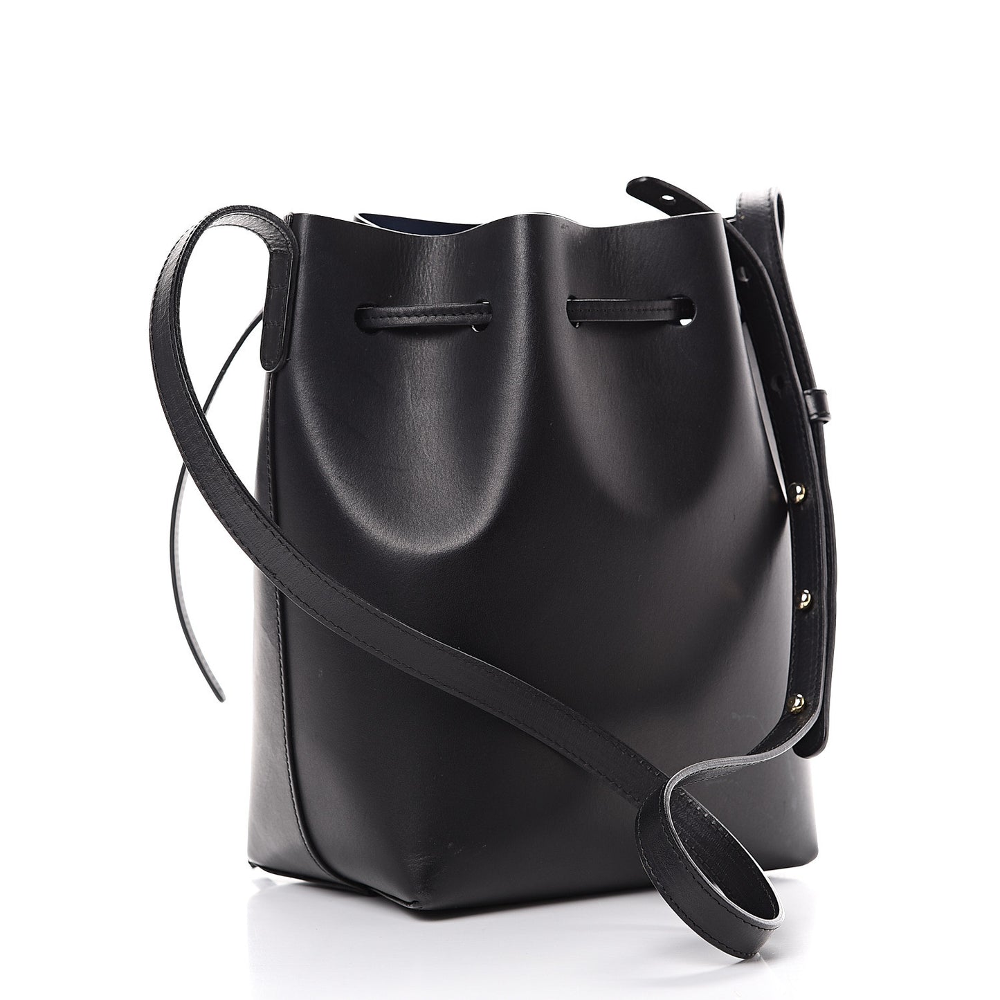 Vegetable Tanned Calfskin Mini Bucket Bag Black Blu