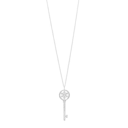 Tiffany Platinum 18K White Gold Diamond Daisy Key Pendant Necklace 1 of 5