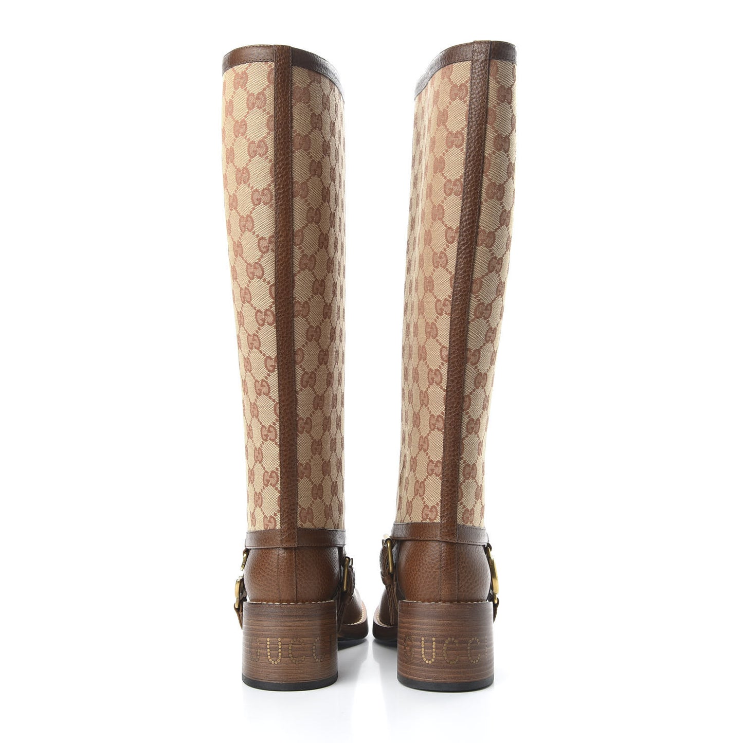 GG Monogram Calfskin Lola Tall Boots 37 Beige Ruggine Cuir