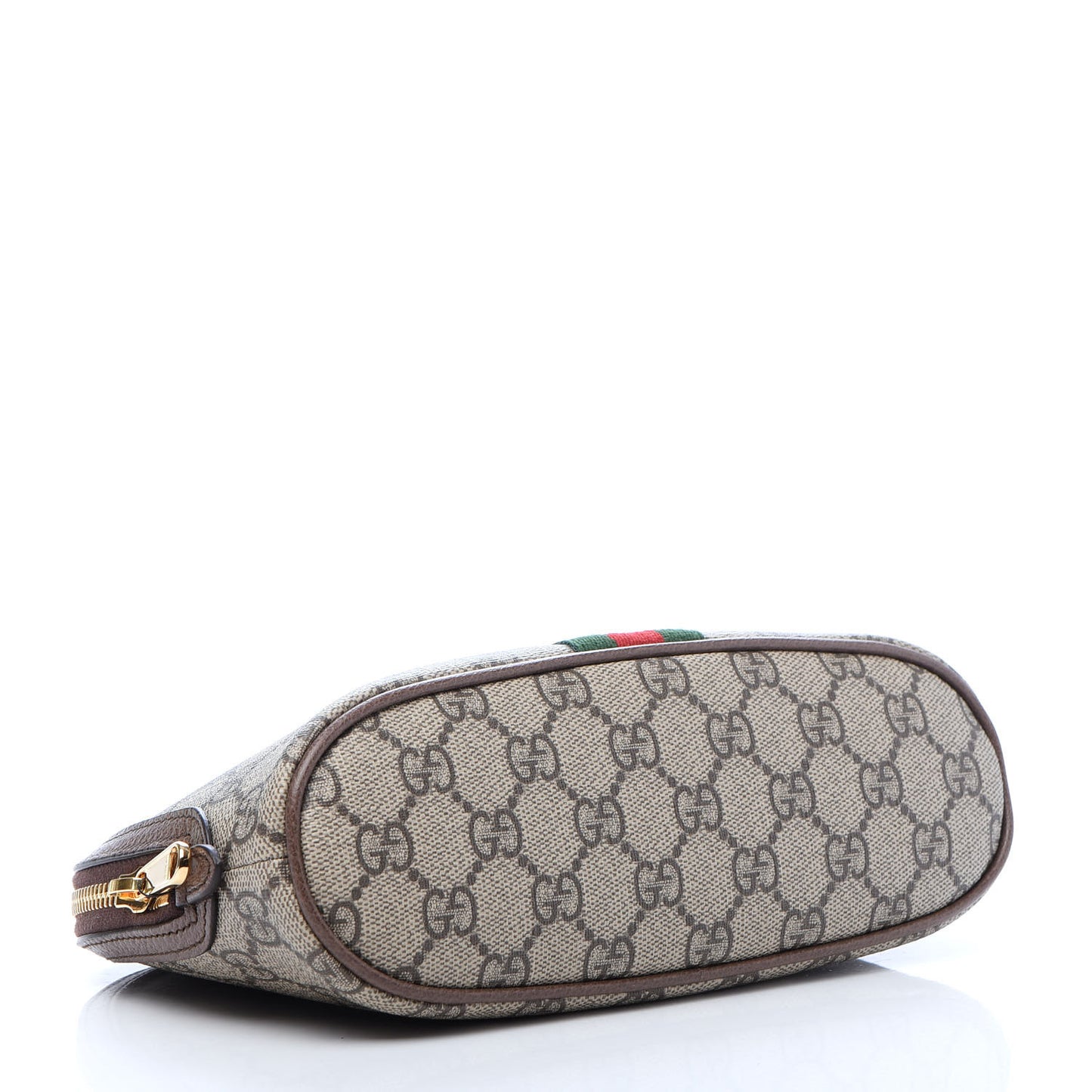 GG Supreme Monogram Textured Calfskin Web Large Ophidia Cosmetic Case Beige Ebony New Acero
