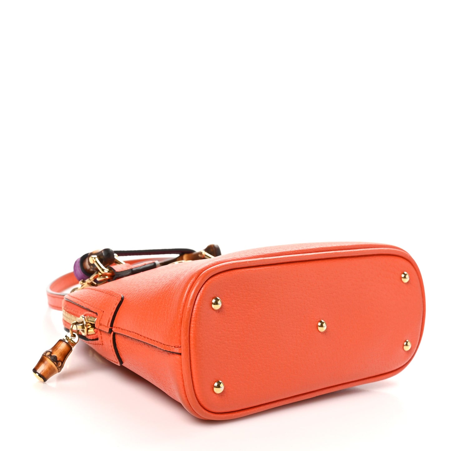 Textured Dollar Calfskin Mini Diana Dome Tote Bag Deep Orange Spicy Cyclamin