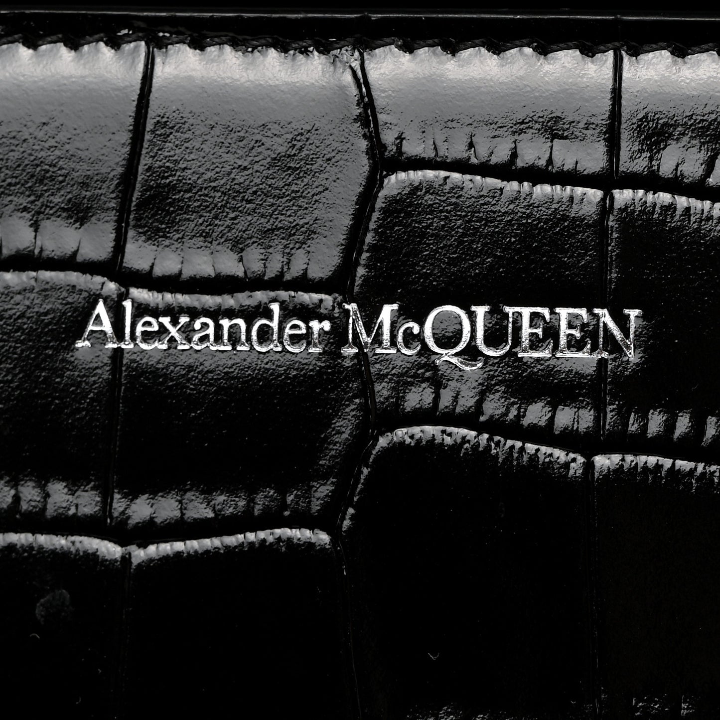 Calfskin Shiny Crocodile Embossed Jeweled Satchel Black