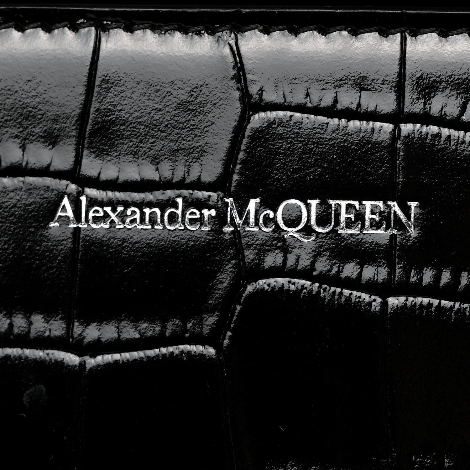 Alexander McQueen Calfskin Shiny Crocodile Embossed Jeweled Satchel Black 6 of 11