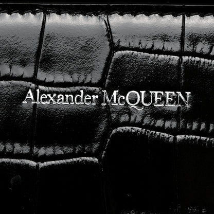 Alexander McQueen Calfskin Shiny Crocodile Embossed Jeweled Satchel Black 6 of 11