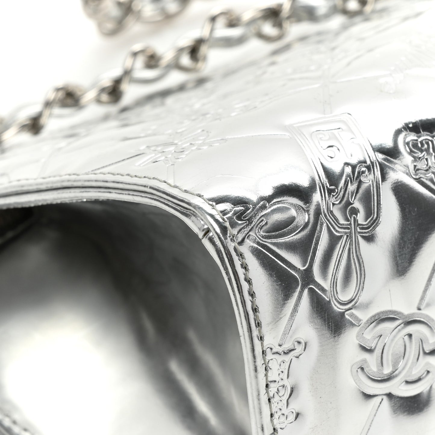 Metallic Patent Calfskin Lucky Symbols Pochette Silver