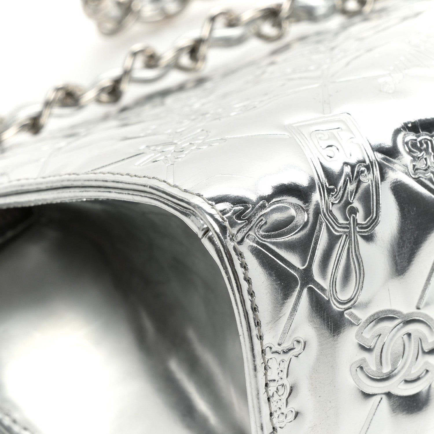 Chanel Metallic Patent Calfskin Lucky Symbols Pochette Silver 14 of 19