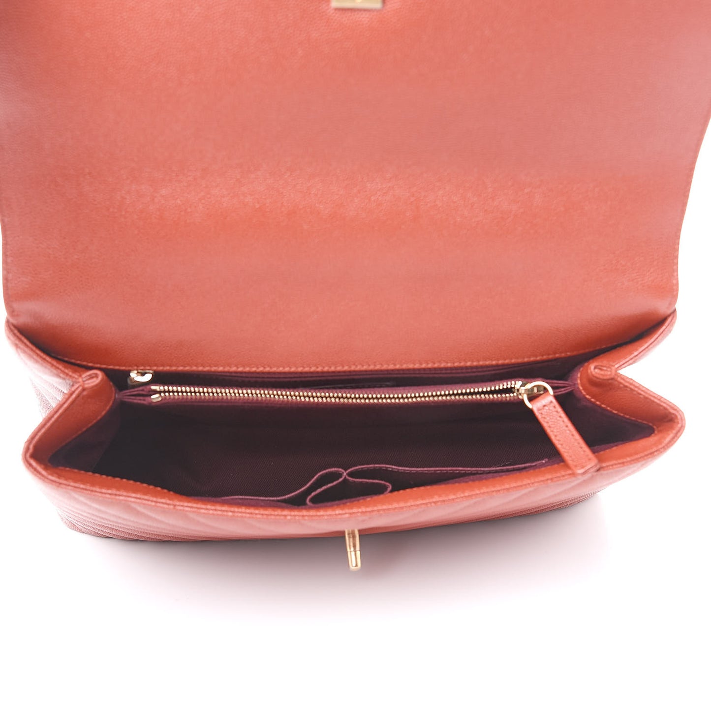 Caviar Chevron Quilted Medium Coco Handle Flap Dark Orange
