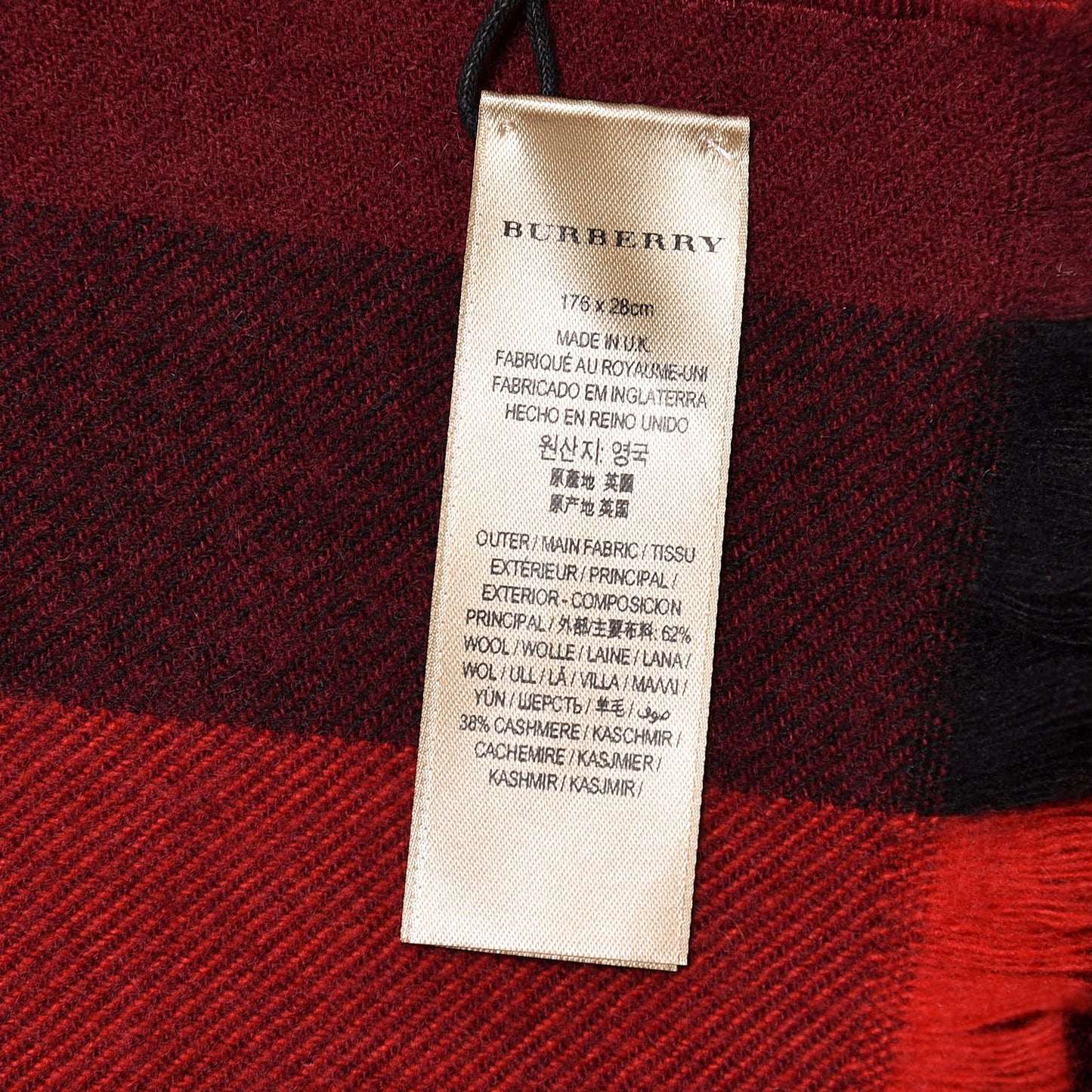 Wool Cashmere Giant Exploded Check Fringe Scarf Claret