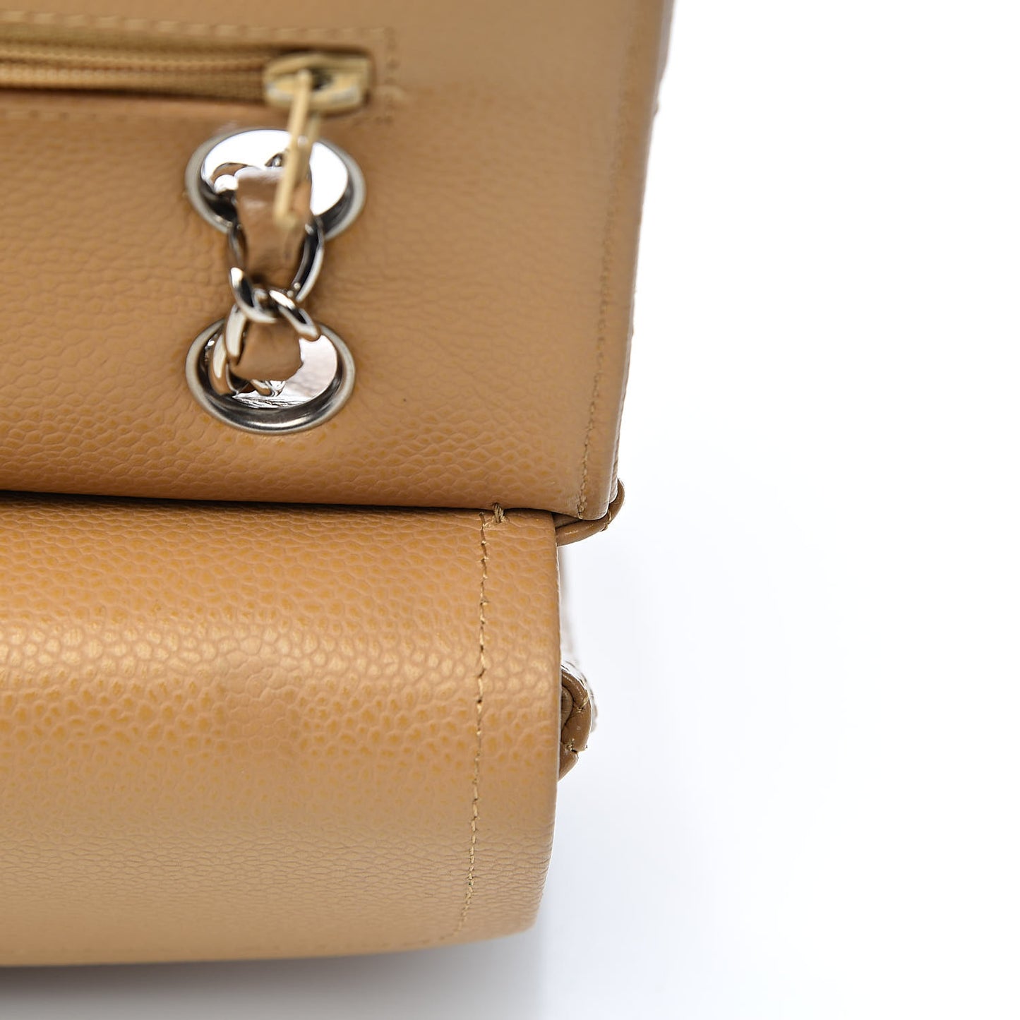 Caviar Quilted Medium Double Flap Beige