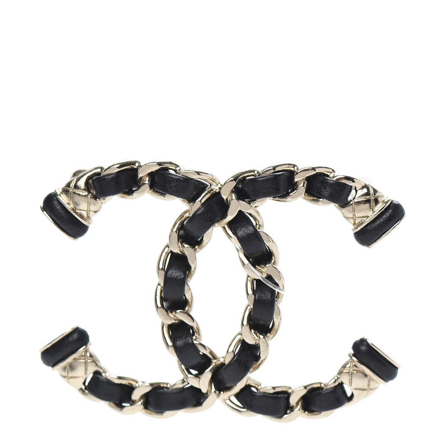 Lambskin Chain CC Brooch Black Gold