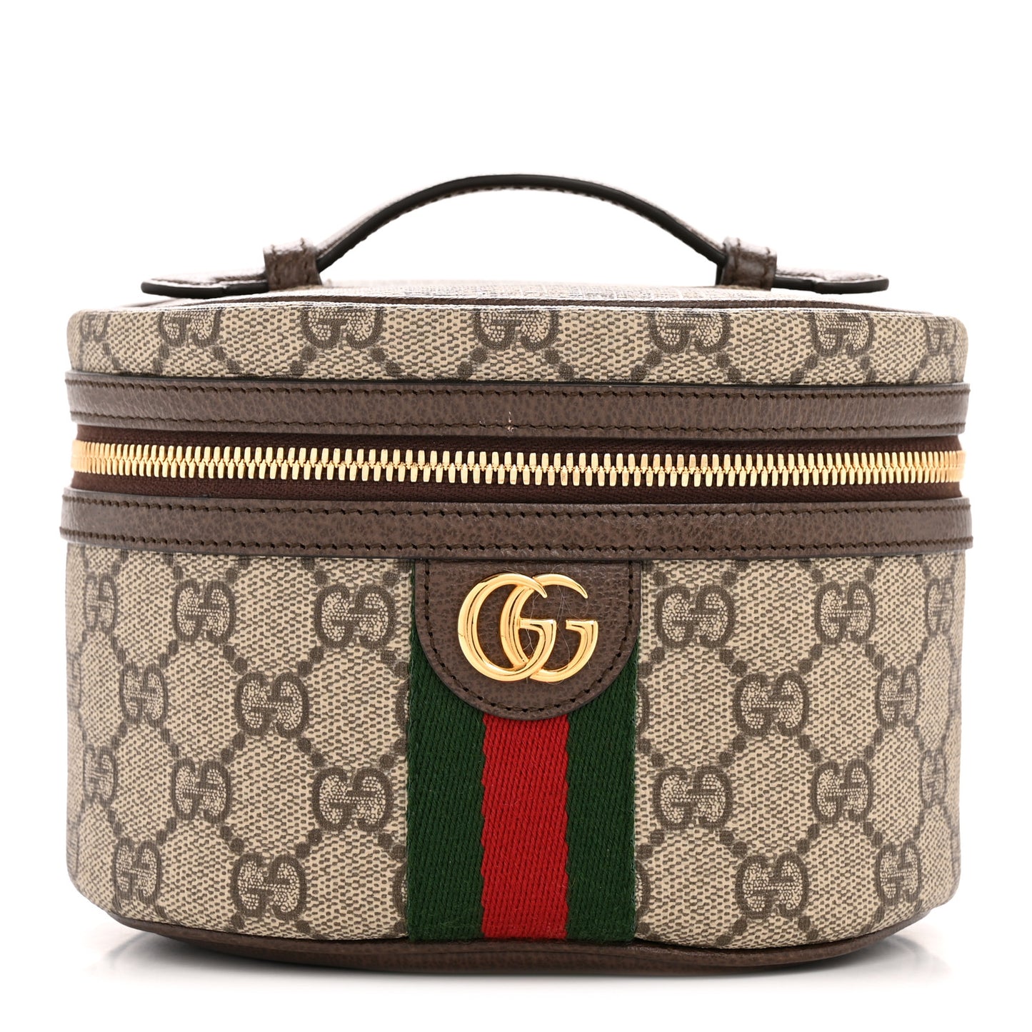 GG Supreme Monogram Textured Calfskin Web Ophidia Vanity Cosmetic Case Beige Ebony New Acero