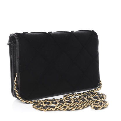 Chanel Velvet Quilted Wallet On Chain WOC Black 3 of 15