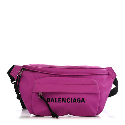 Balenciaga Sport Nylon Logo Embroidered Small Wheel Beltpack Fuchsia Black 1 of 9