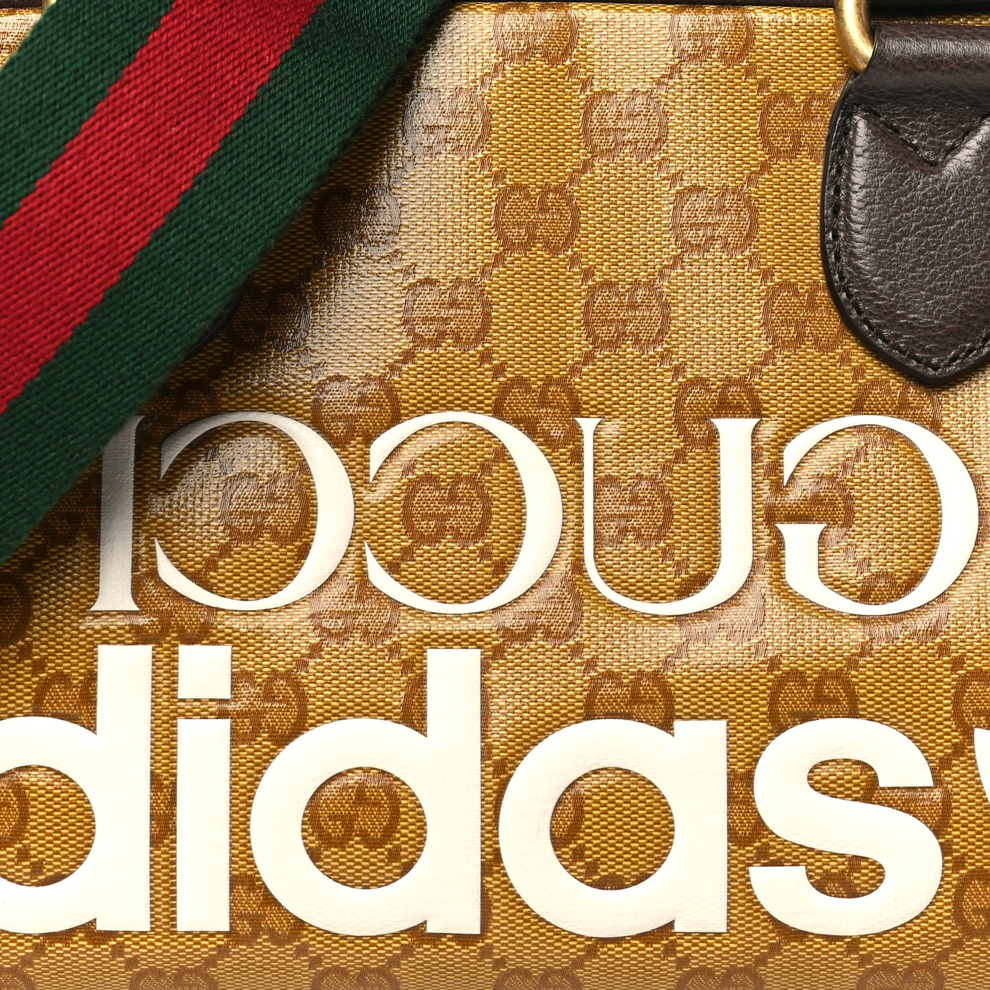 X ADIDAS Crystal Vintage Monogram Textured Dollar Calfskin Web Trefoil Logo Mini Bowling Bag Mid Natural Nut Off White New Acero