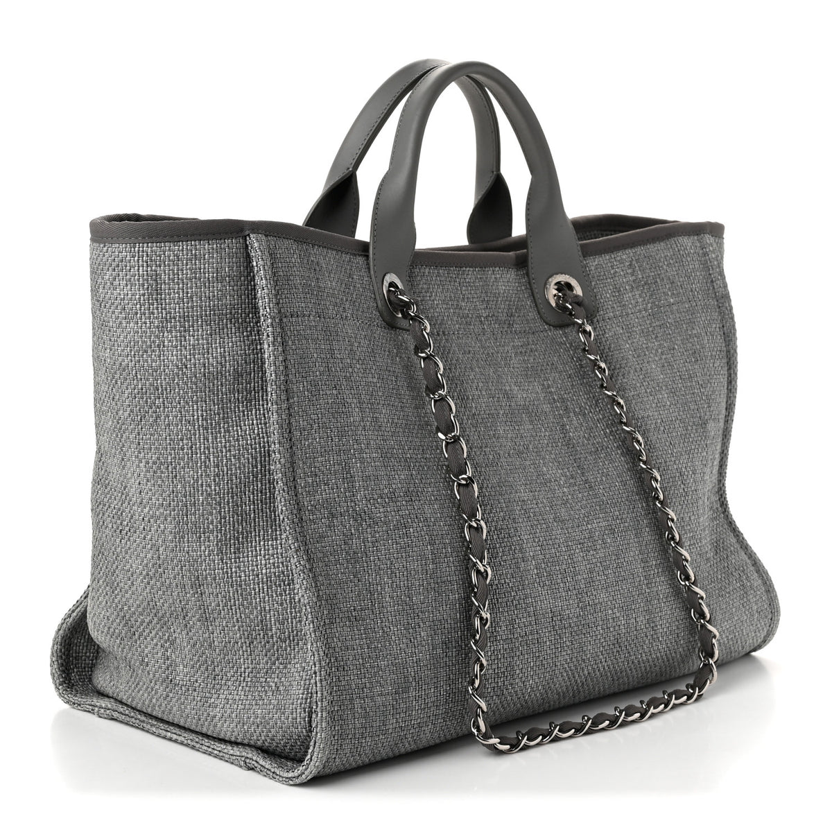 Woven Straw Raffia Large Deauville Tote Grey