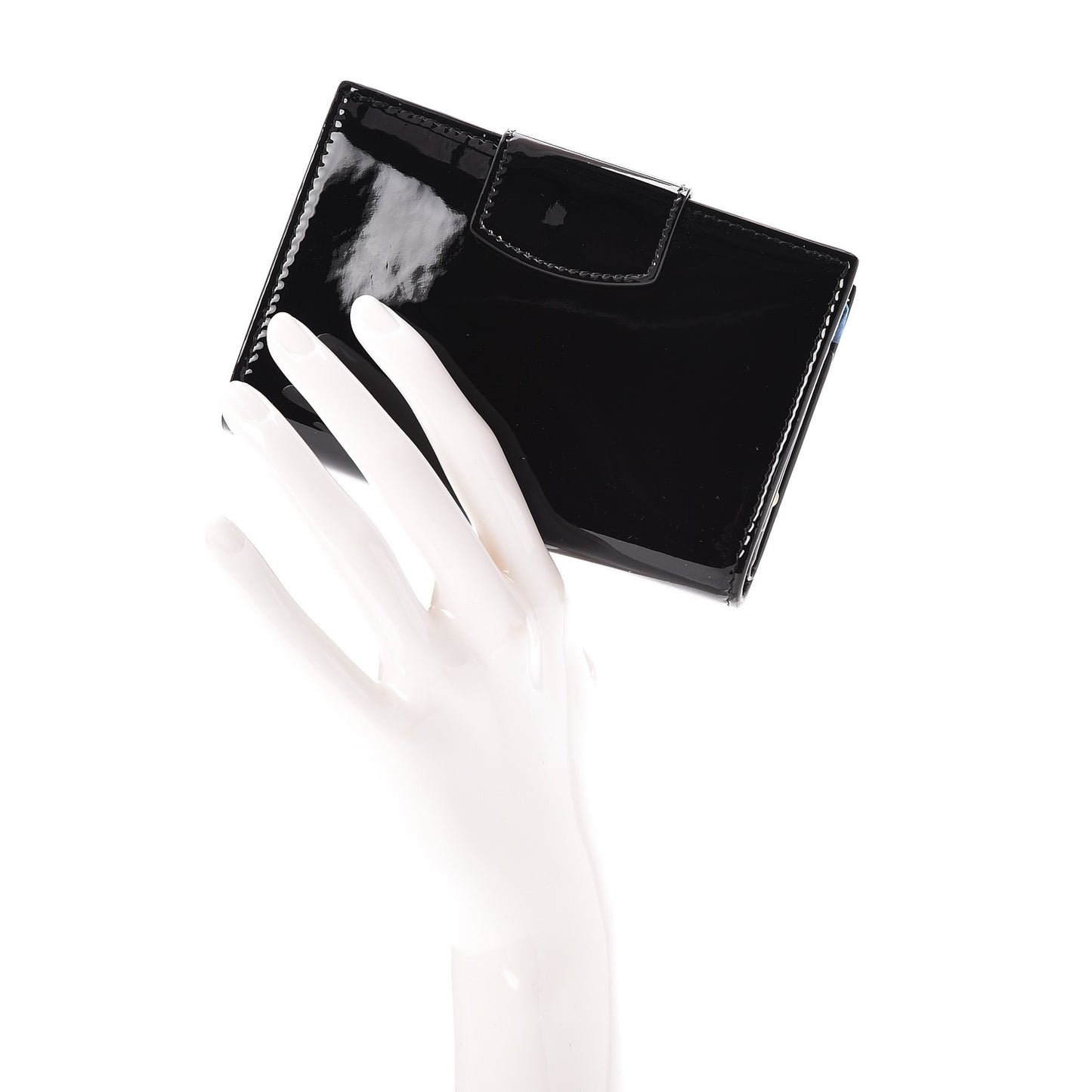 Shiny Calfskin Medium Multifunction Purse Wallet Black