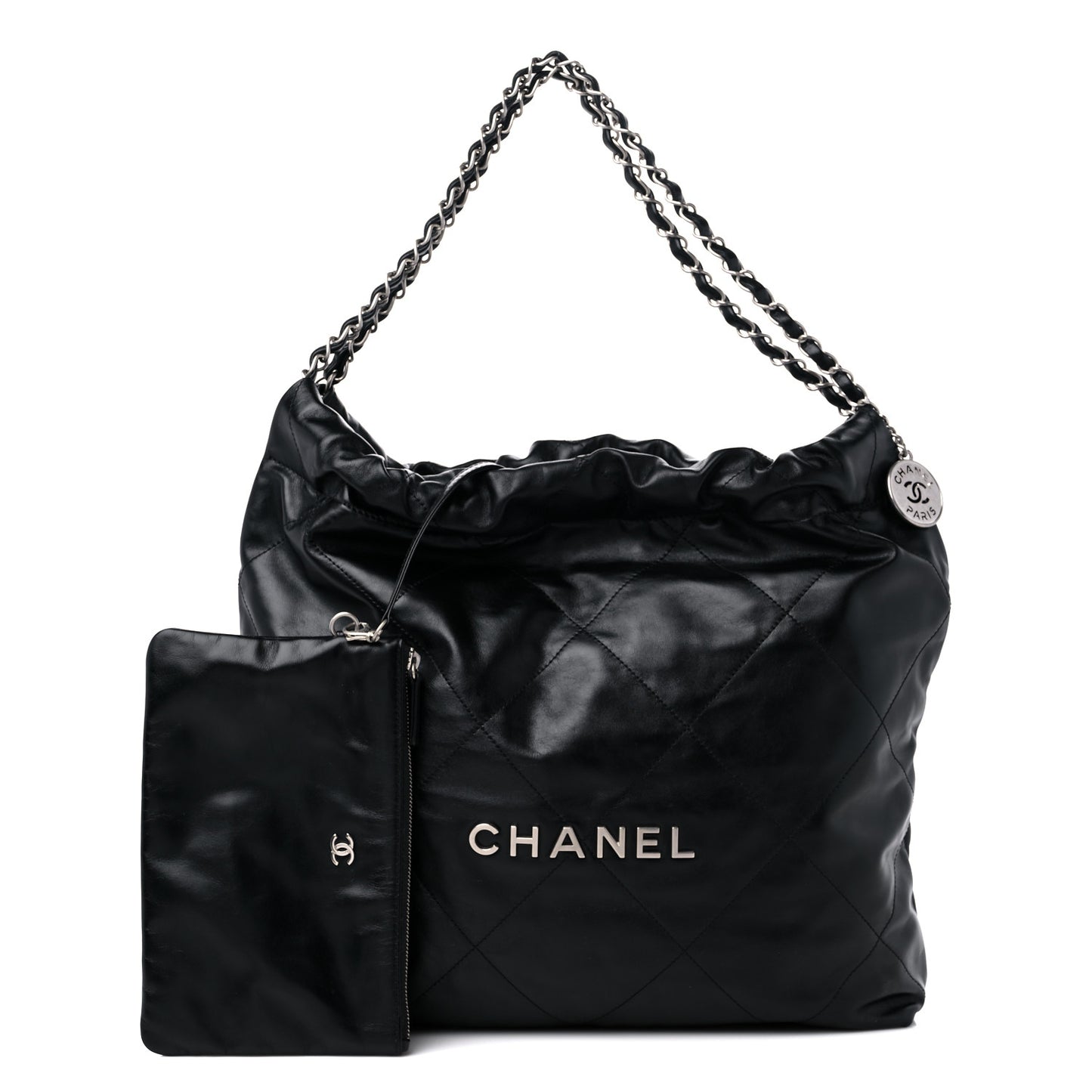 Shiny Calfskin Quilted Chanel 22 Black