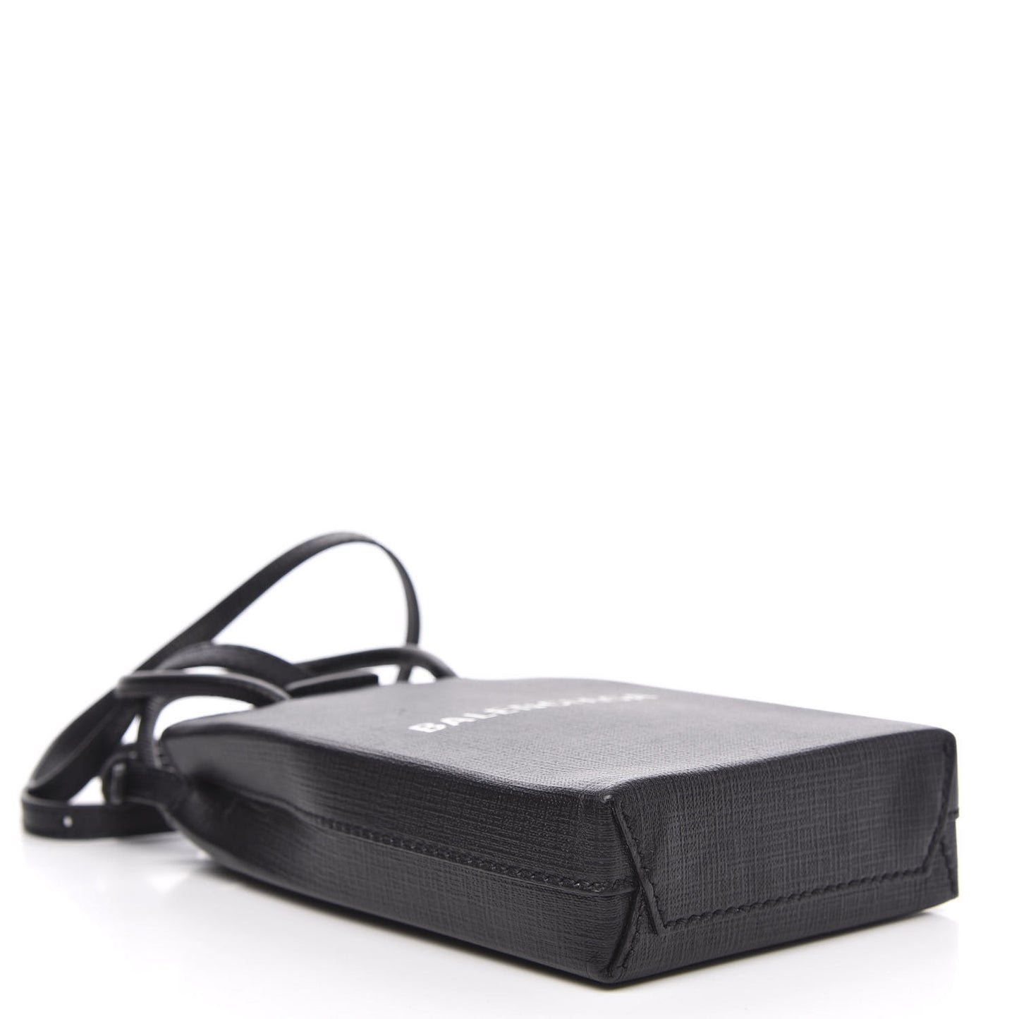 Textured Calfskin Lambskin Logo Shopping Phone Holder Bag Black