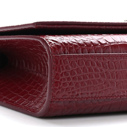 Saint Laurent Calfskin Crocodile Embossed Medium Classic Monogram Kate Tassel Satchel Red 7 of 8