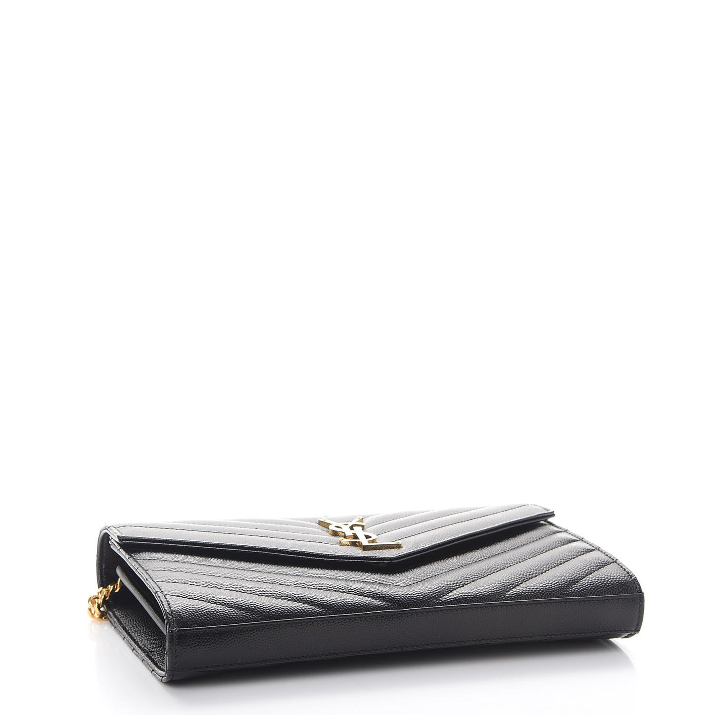 Grain De Poudre Matelasse Chevron Monogram Chain Wallet Black