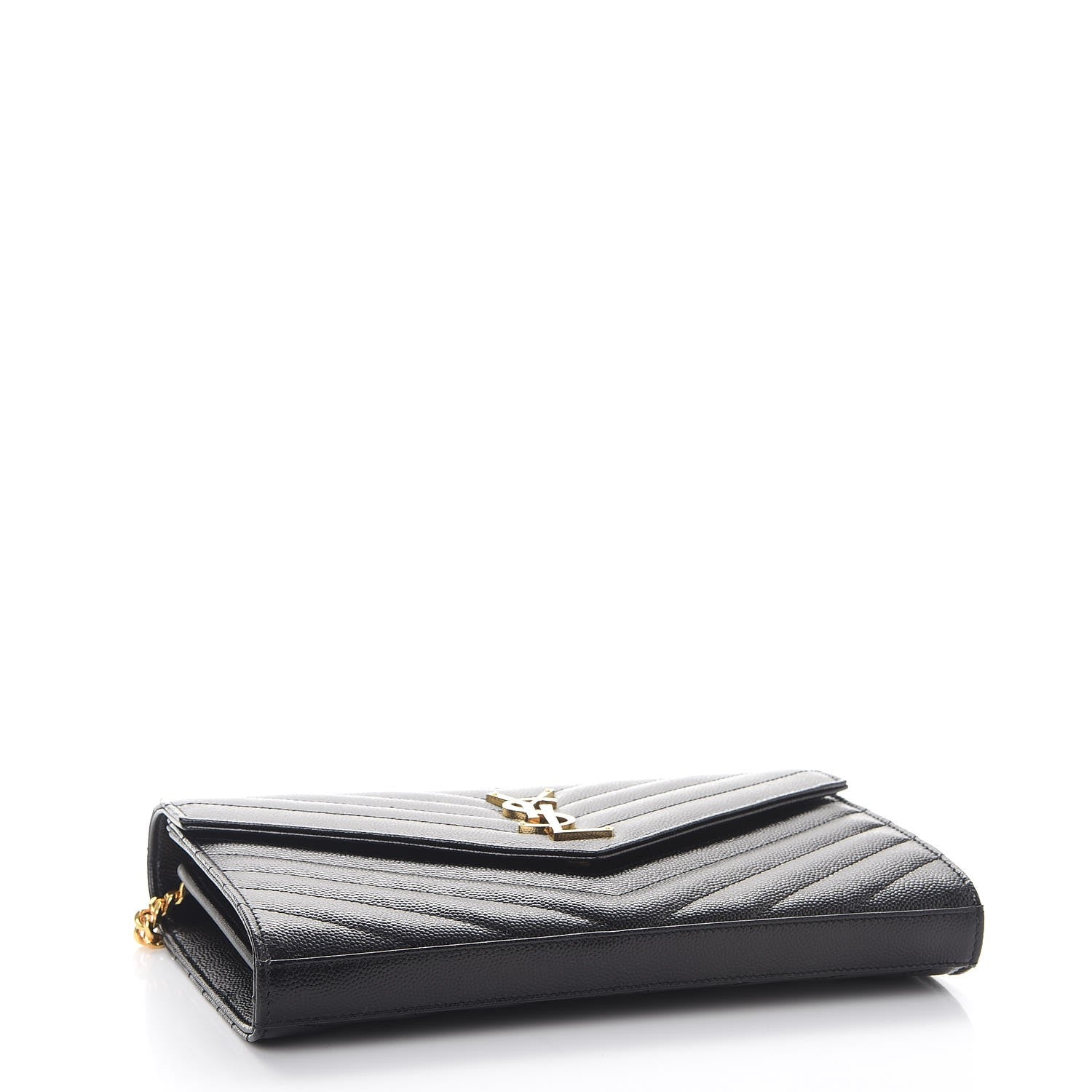Saint Laurent Grain De Poudre Matelasse Chevron Monogram Chain Wallet Black 4 of 9