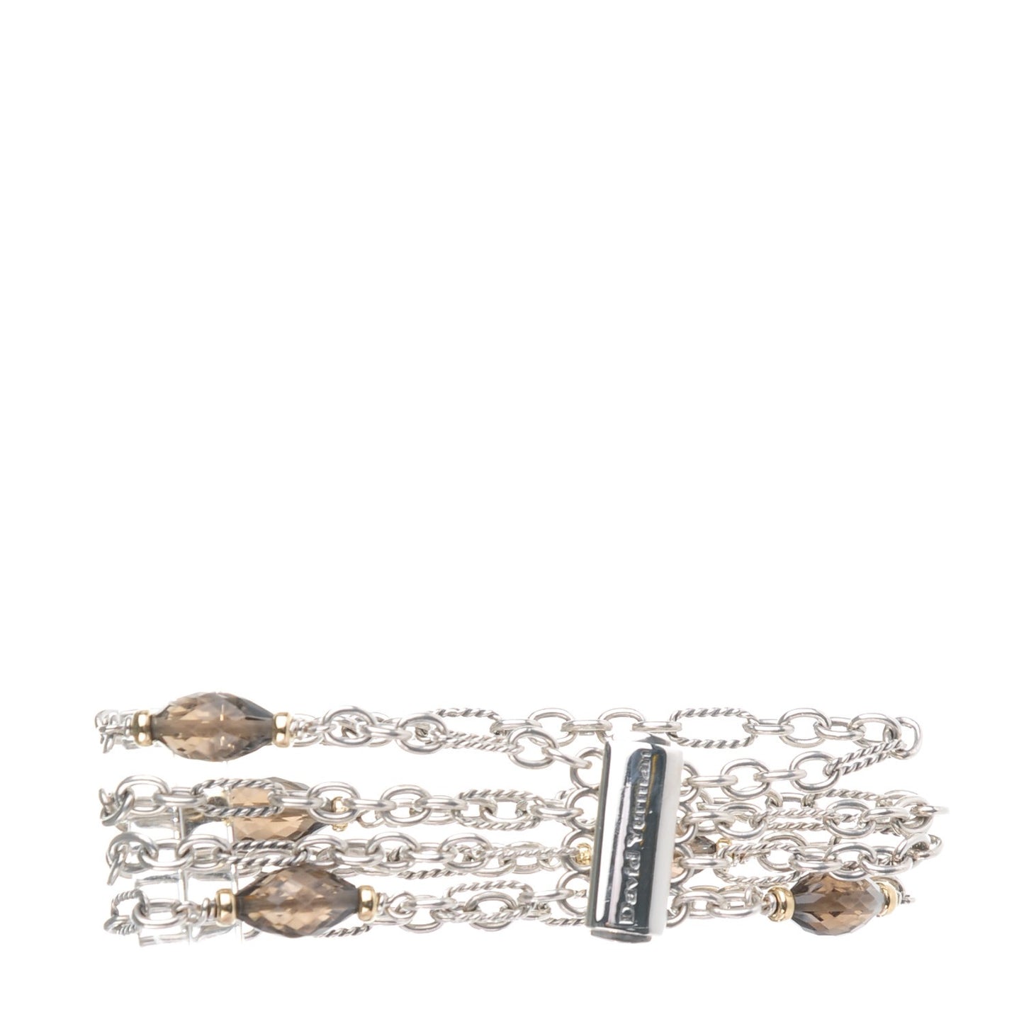 Sterling Silver 18K Yellow Gold Smoky Quartz Figaro Bracelet