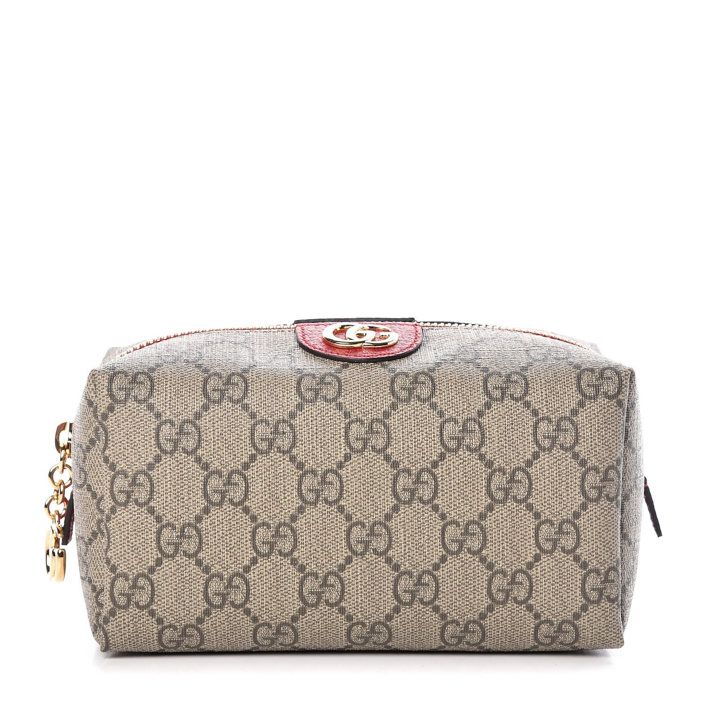 Soft GG Supreme Monogram Calfskin Medium Ophidia Cosmetic Case Beige Ebony Hibiscus Red