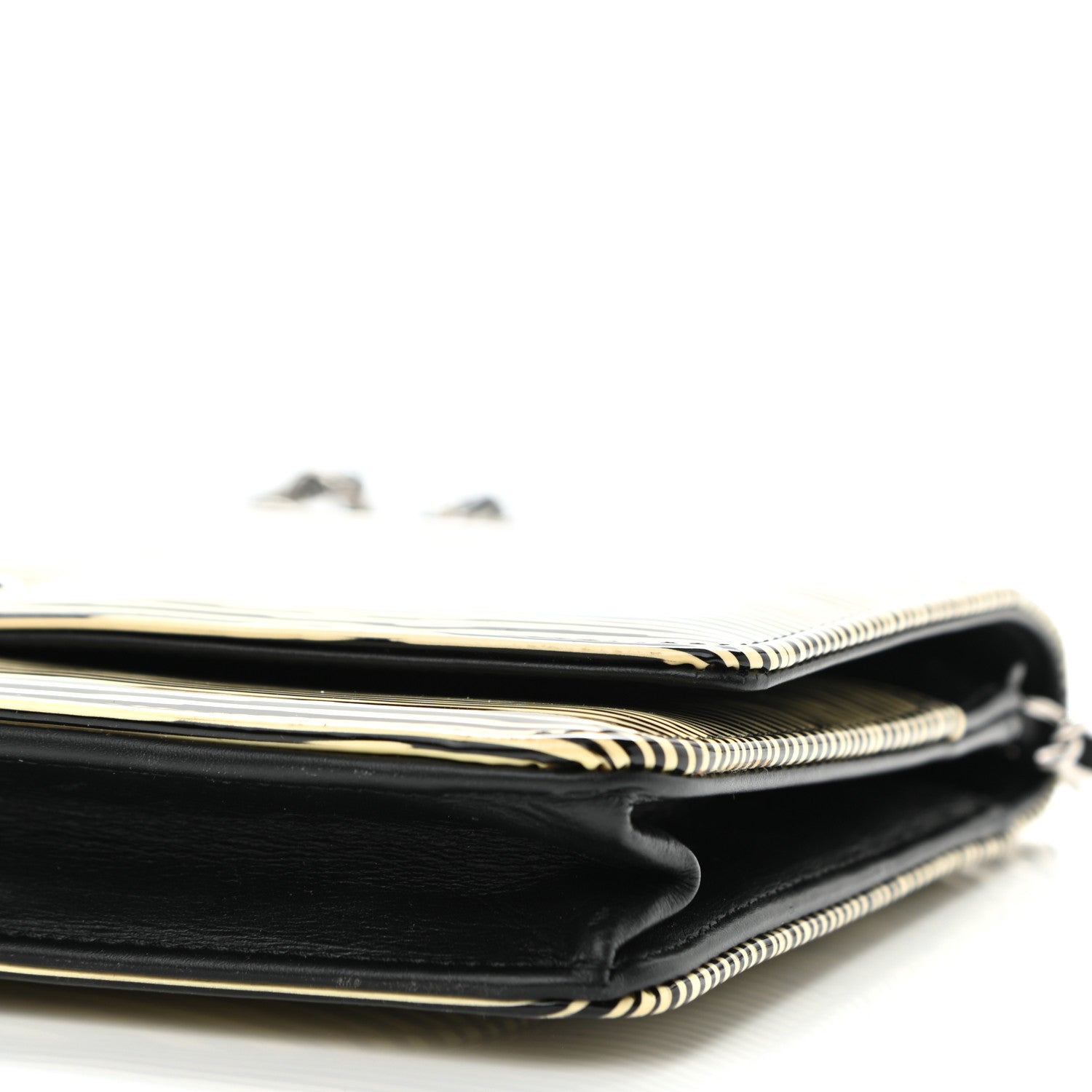 Chanel Patent Striped Wallet On Chain WOC Black 10 of 11