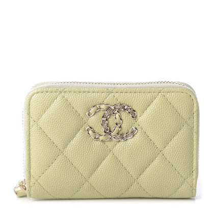 Chanel Caviar Quilted French New Wave Zip Coin Purse Light Green 1 of 8
