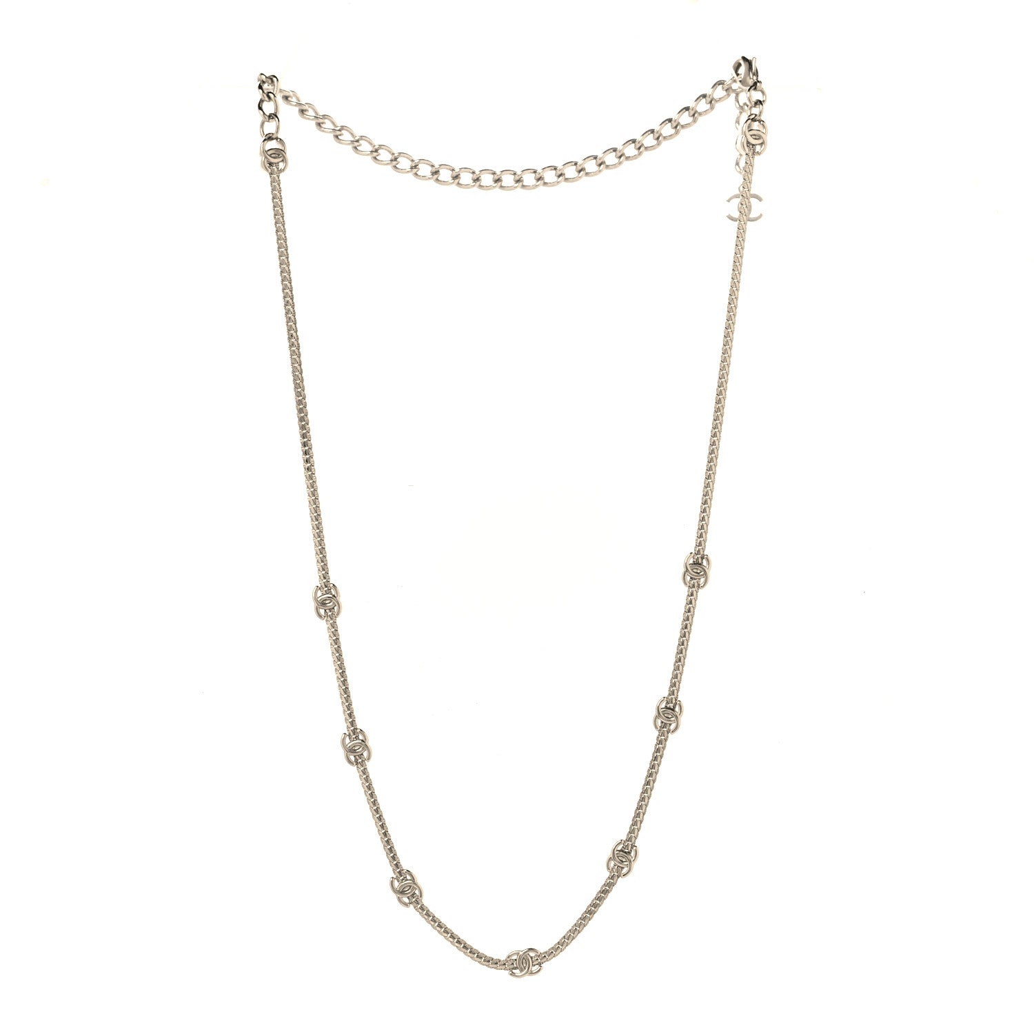 Chanel Metal CC Short Chain Necklace Silver 3 of 5