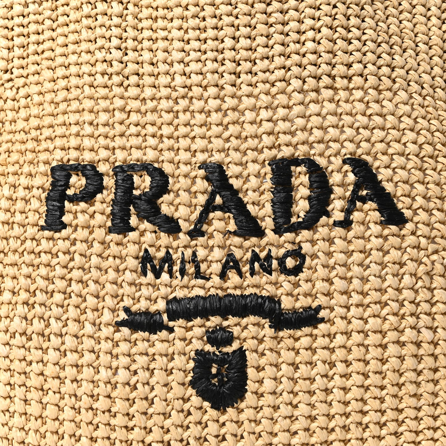 Yarn Raffia Effect Crochet Embroidered Logo Tote Naturale