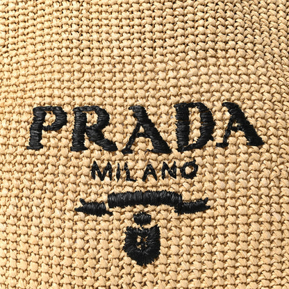 Prada Yarn Raffia Effect Crochet Embroidered Logo Tote Naturale 8 of 10