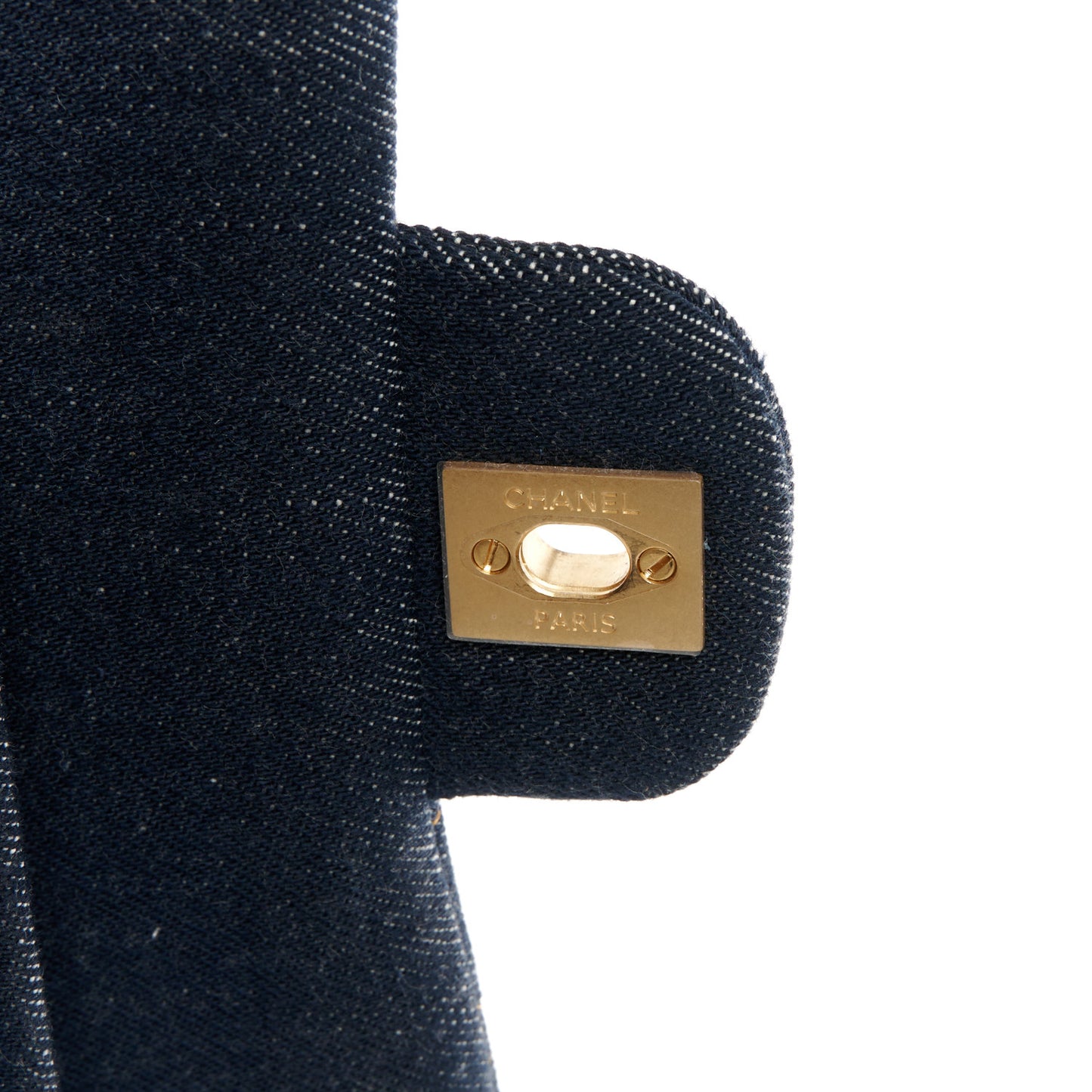 Denim Quilted Medium Double Flap Dark Blue