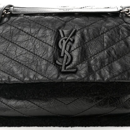 Saint Laurent Crinkled Calfskin Shearling Monogram Medium Niki Chain Satchel Black 8 of 11